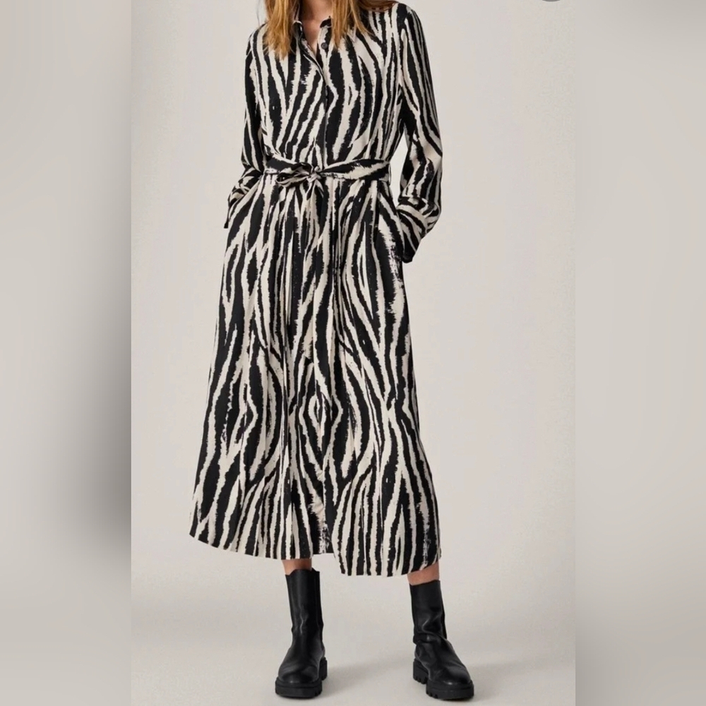 Massimo Dutti Zebra Print Tie At Waist Dress Size 6 (38)